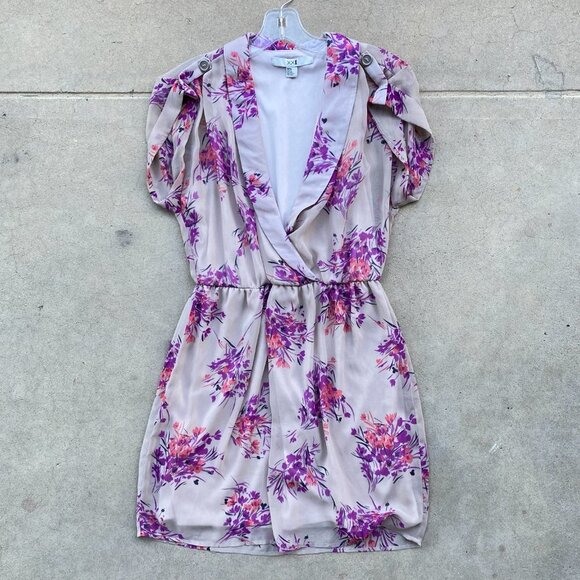 Floral Print Pink and Cream Faux Wrap Mini Dress - Picture 2 of 10